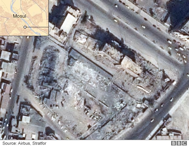 Satellite image showing damage to the Nineveh province administration building