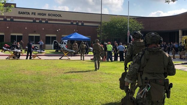 The high school is about 40 miles south of Houston