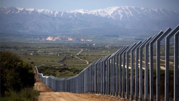 Fence as seen from Israeli side of the occupied Golan Heights