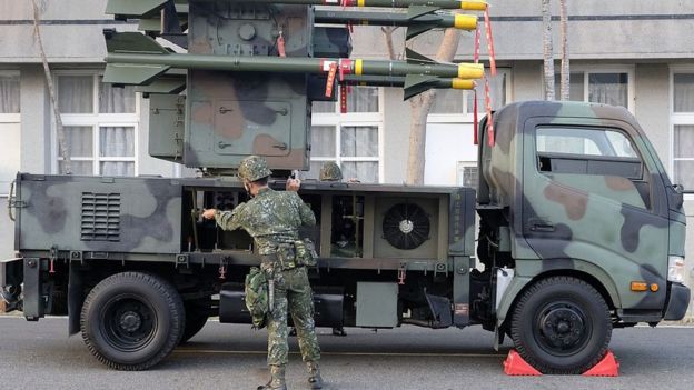 A Taiwan soldier operates home-made Tien Chien surface-to-air missiles during an annual drill in Tainan on January 17, 2017.