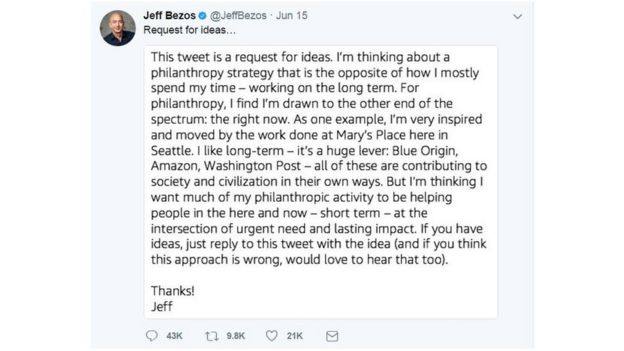 JeffBezos' philanthropy tweet