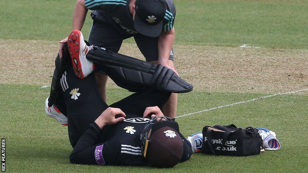 Jason Roy down receiving treatment for a back spasm
