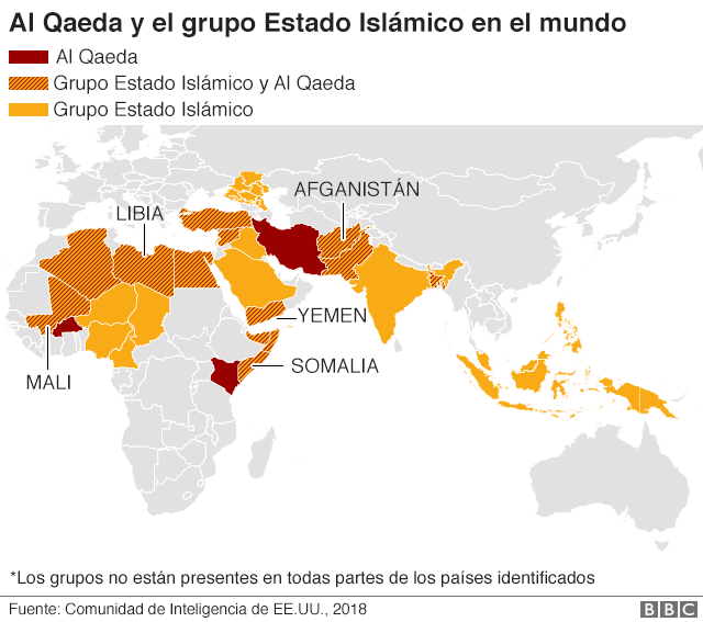 Mapa de la presencia de Al Qaeda y Estado IslÃ¡mico en el mundo