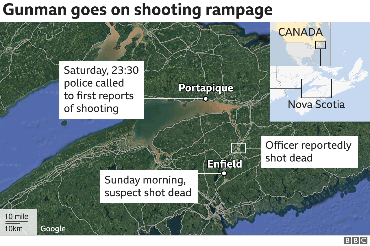 map showing gunman's rampage