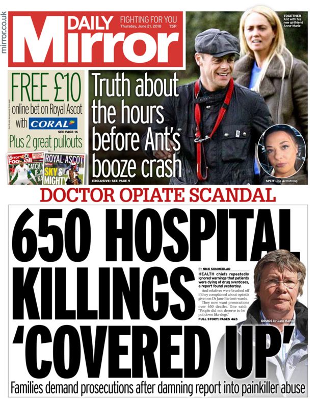 Daily Mirror front page - 21/06/18