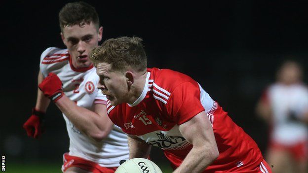 Liam Rafferty is about to challenge Derry's Enda Lynn in the Dr McKenna Cup game last month