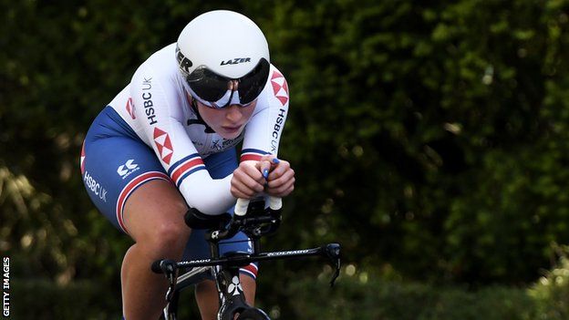British cyclist Elynor Backstedt taking part in the women's junior time trial at the 2019 Road World Championships