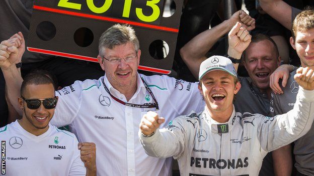 Ross Brawn, Lewis Hamilton and Nico Rosberg