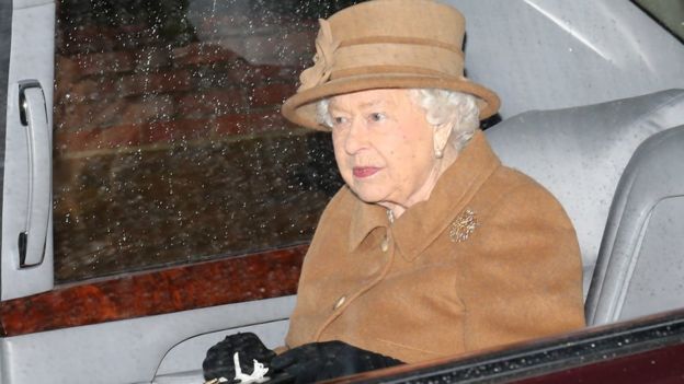 The Queen leaves a church service at Sandringham
