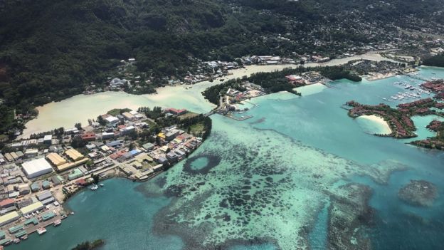 A view from an air force plane of the Seychelles