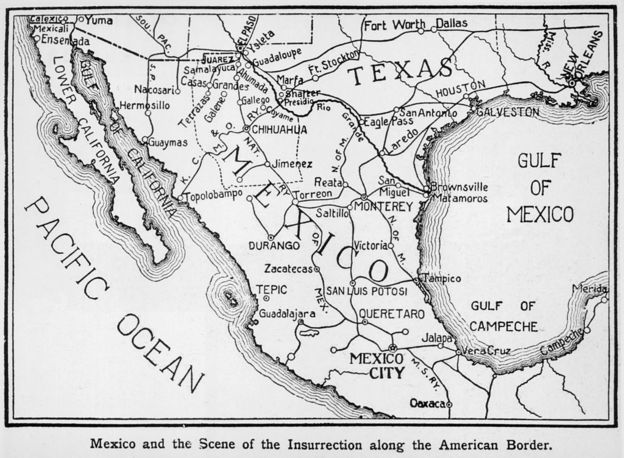 Un mapa de la zona fronteriza entre México y EE.UU. en 1911