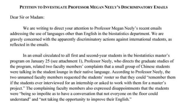 Duke University Professor Removed Over Speak English Email Bbc News - online petition from concerned duke students