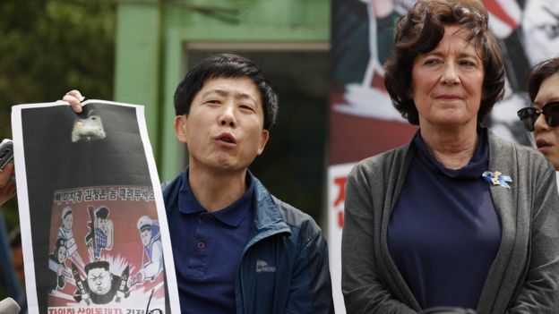 Manifestación contra Kim Jong-un en Corea del Sur.