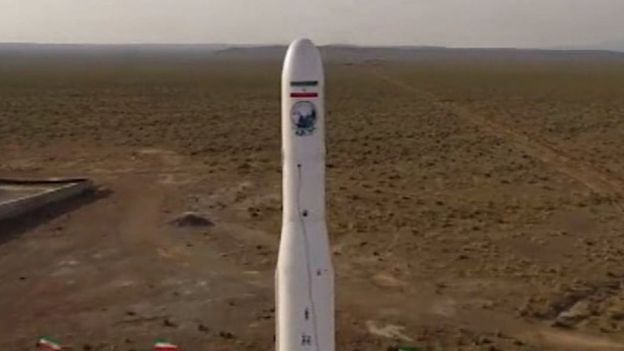 A handout photo showing what Iran's Islamic Revolution Guard Corps (IRGC) says is the launch of a military satellite on 22 April 2020