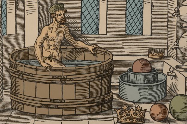 Ilustração de Arquimedes na banheira