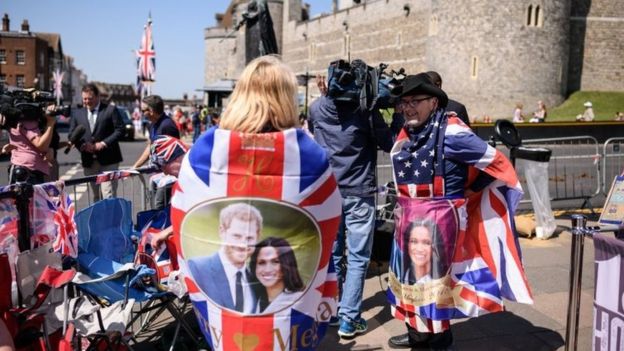 Royal fans relax after setting up their positions outside Windsor Castle