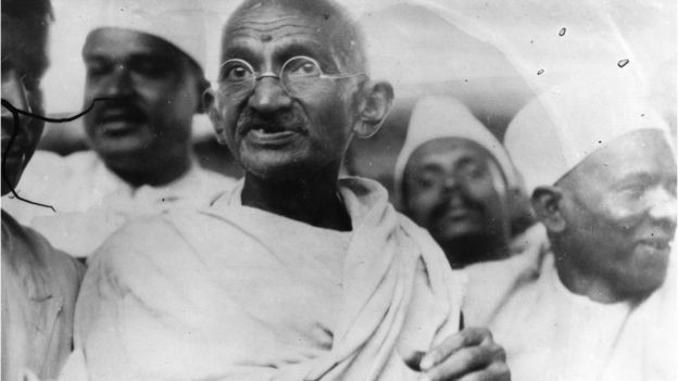 Mahatma Gandhi (Mohandas Karamchand Gandhi,1869 - 1948), Indian nationalist and spiritual leader, leading the Salt March in protest against the government monopoly on salt production.