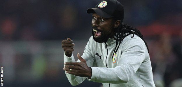 Senegal coach Aliou Cissé on the touch line during the Africa Cup of Nations final against Egypt