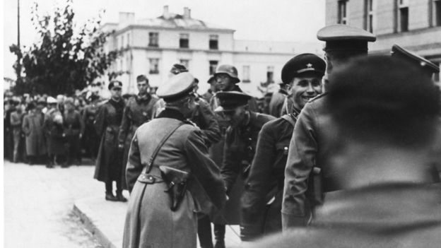 Soviet And German Generals Meeting After The Soviets Invasion Of Poland In Brest Litovsk In Russia On 1939