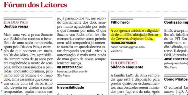 Carta de Nader no jornal O Estado de S. Paulo