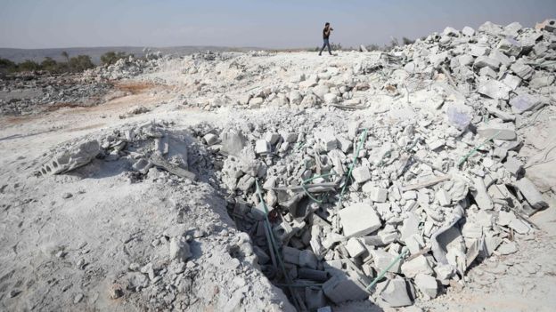 The site of helicopter gunfire near the village of Barisha in Syria's Idlib province where "groups linked to the Islamic State group" were present