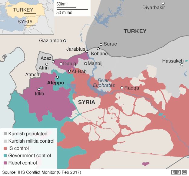 Map showing control of northern Syria (6 February 2017)