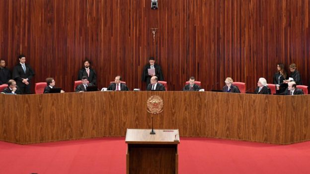 General view of the Supreme Electoral Court (TSE) session examining whether the 2014 re-election of president Dilma Rousseff and her then-vice president Michel Temer should be invalidated because of corrupt campaign funding