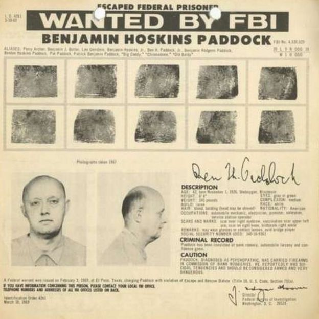 Ficha de Benjamim Paddock no FBI