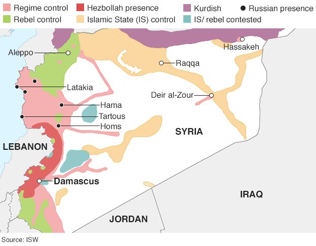 Map of Syria showing control by warring parties (28 September 2015)