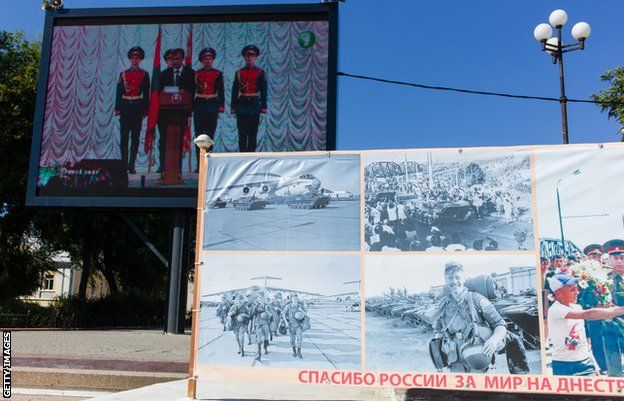 A banner displayed as part of 'independence' celebrations in 2015 reads: 'Thank you Russia for peace on the Dniester'