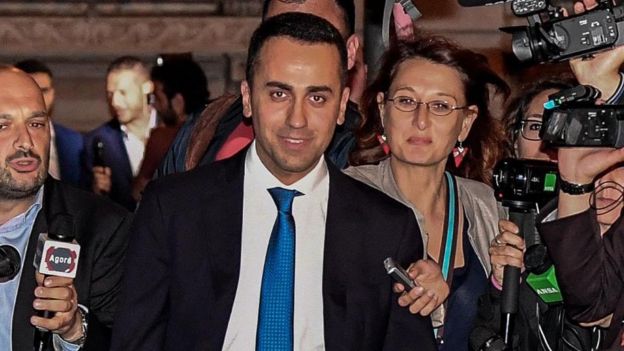 Five-Star leader Luigi Di Maio leaves the Lower House in Rome, Italy, 25 May 2018
