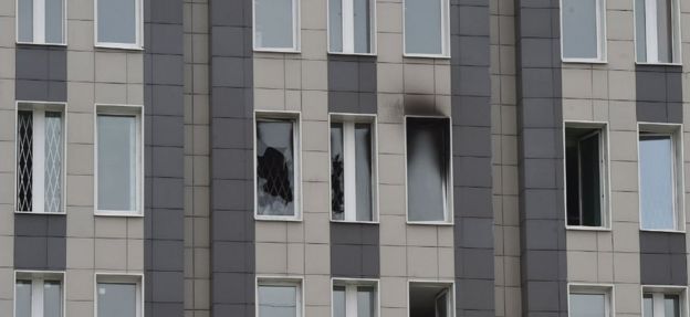 Fire-damaged windows. 12 May 20