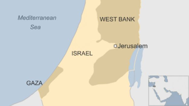 Map of Israel, the West Bank and Gaza