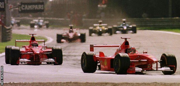 Michael Schumacher and Eddie Irvine finished first and second in the Italian Grand Prix in 1998