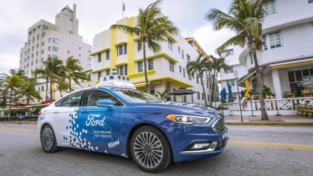 Ford's self-driving test vehicle on the streets of Miami