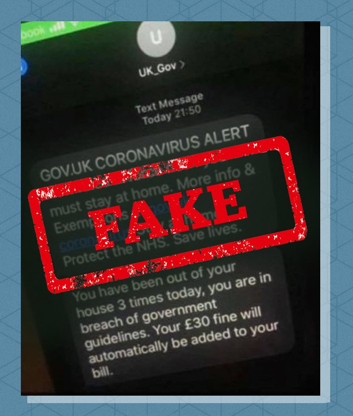 While the government has sent text messages, a message which claims that people are being tracked and fined for leaving the house is a fake