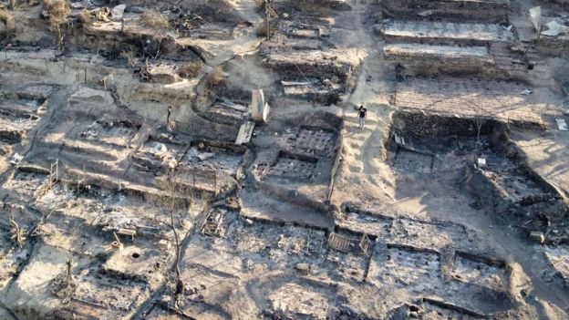 从高空俯瞰被焚毁的希腊莫里亚营地（9/9/2020）