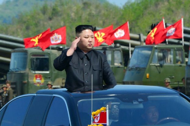 This undated picture released by North Korea's official Korean Central News Agency (KCNA) on April 26, 2017 shows North Korean leader Kim Jong-un