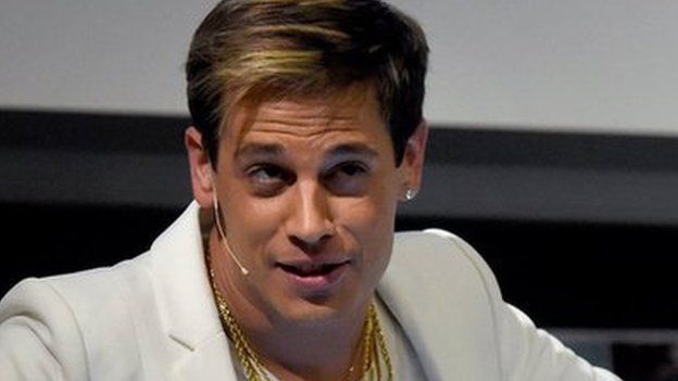 Writer Milo Yiannopoulos addresses students at the University of Colorado in Boulder, Colorado
