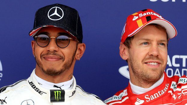 Mercedes driver Lewis Hamilton and Ferrari rival Sebastian Vettel