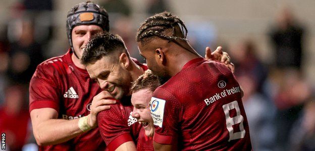 Munster celebrate a try against Wasps