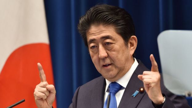 Japanese Prime Minister Shinzo Abe at a press conference in Tokyo