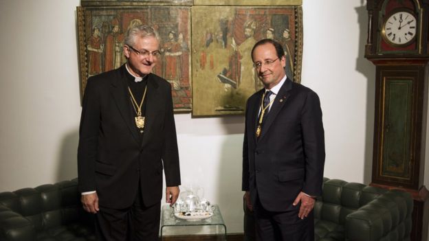 The Spanish Bishop of Urgell (l) and the president of France (r) were Andorra's co-princes and heads of state