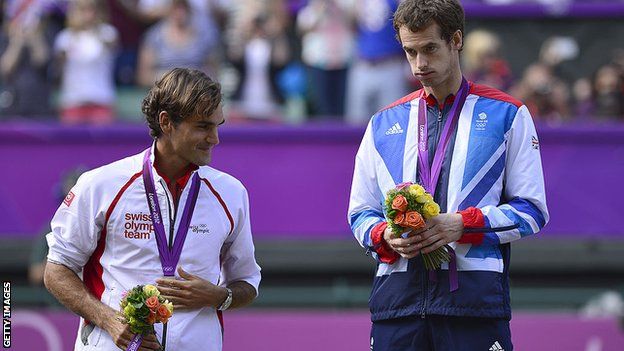 federer and murray with their 2012 olympic medals