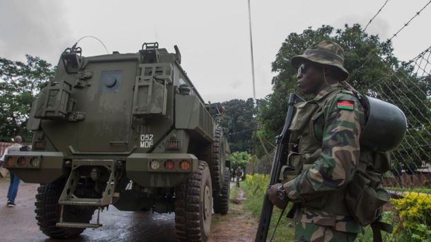 A soldier stands guard at the Lilongwe High Court in Malawi