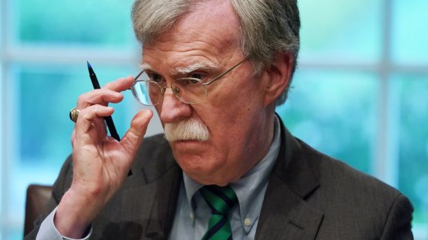 John Bolton, shown in April 2019, with a pen