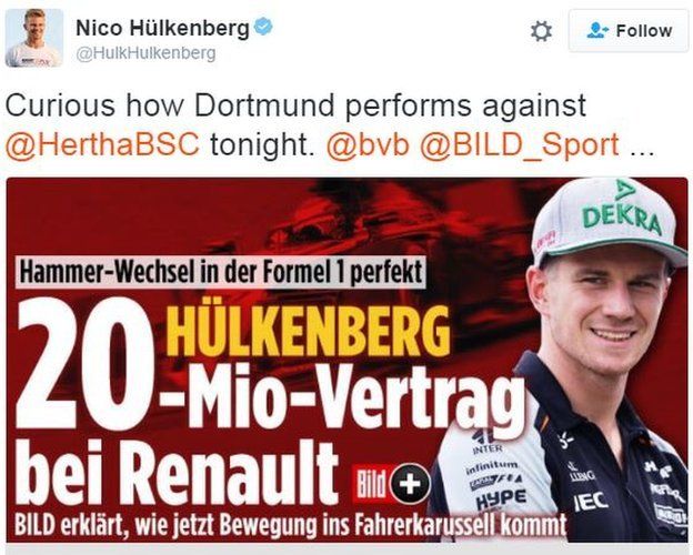 Nico Hulkenberg tweet