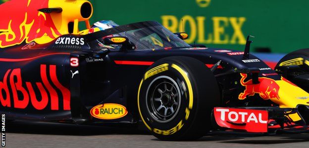 Daniel Ricciardo testing Red Bull's 'aeroscreen' head protector during practice for the Russian Grand Prix