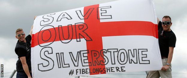 Fans with 'Save Our Silverstone' banner
