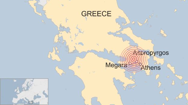 A map of Athens earthquake